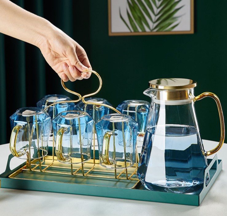 Light Luxury Water Cup Holder Cup Holder Upside down Household Glass Holder Tea Cup Hanging Cup Rack Storage Rack with Tray