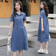 牛仔连衣裙女2024年夏季新款韩版女装短袖休闲减龄大码中长裙子潮