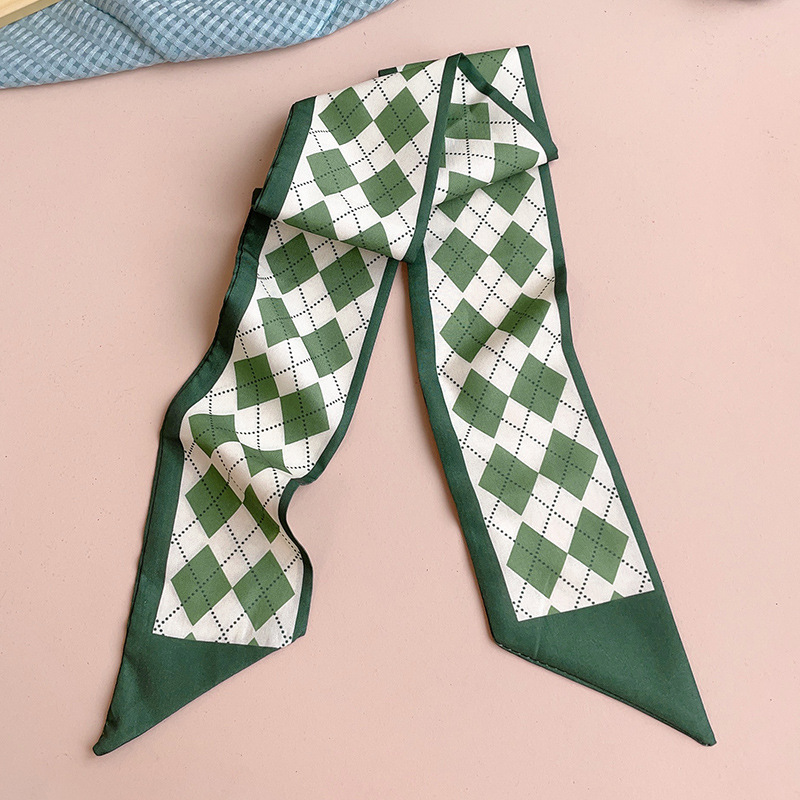 Green Scarf Hair Band for Women Spring and Summer Thin Hair Tie Bow Headdress Small Silk Ribbon Ribbon Daily Outer Headscarf