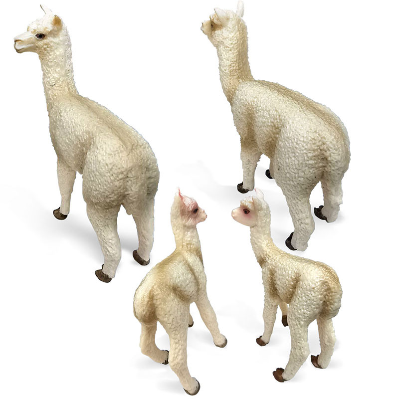 跨境仿真迷你动物模型米色羊驼幼崽公羊驼一家套装组合静态摆件