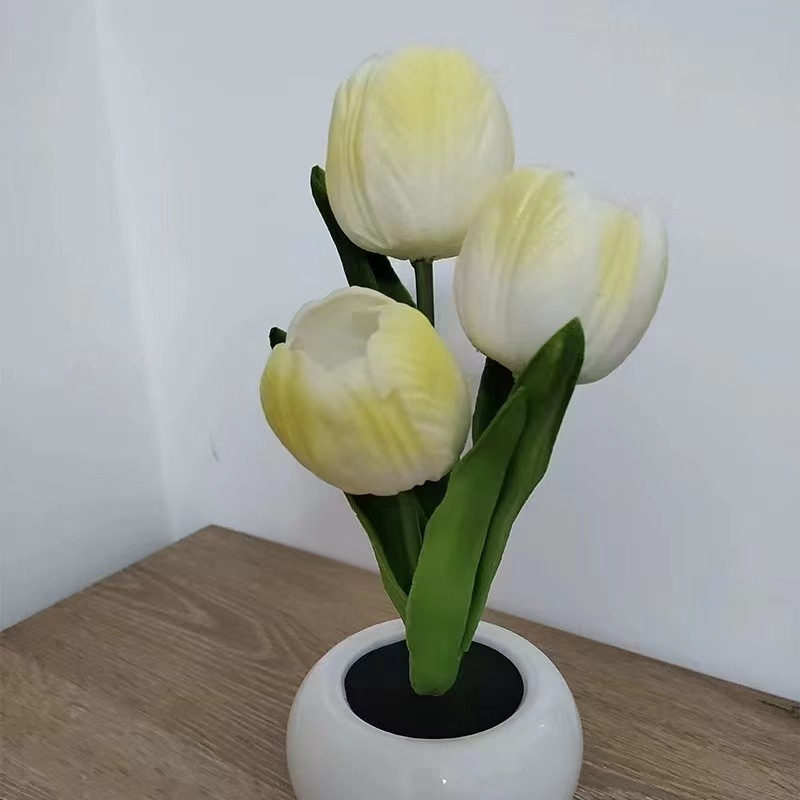 New Led Tulip Small Night Lamp Simulation Bouquet Bedroom Bedside Decoration Ambience Light Father's Day Creative Gift