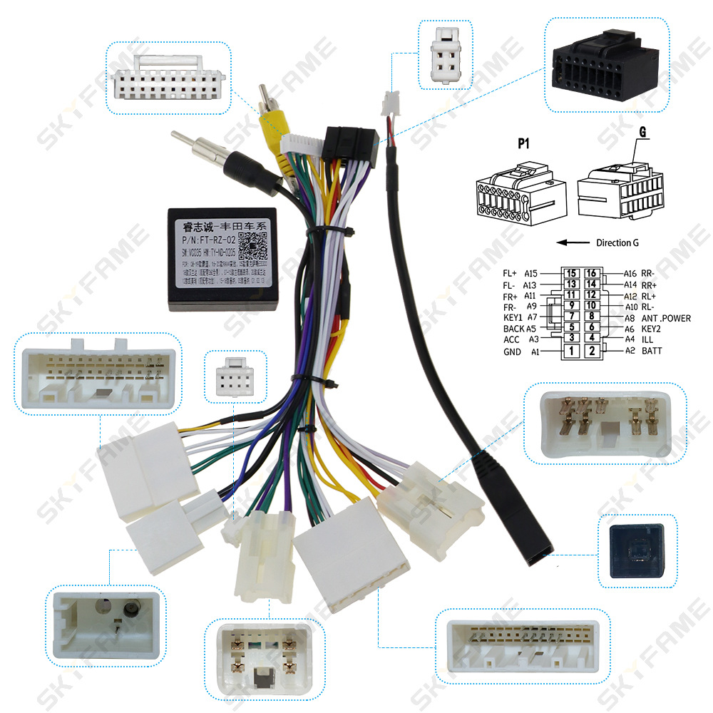 适用于新丰田高配电源线 5头 新丰田canbus 协议盒 16p改装尾线束