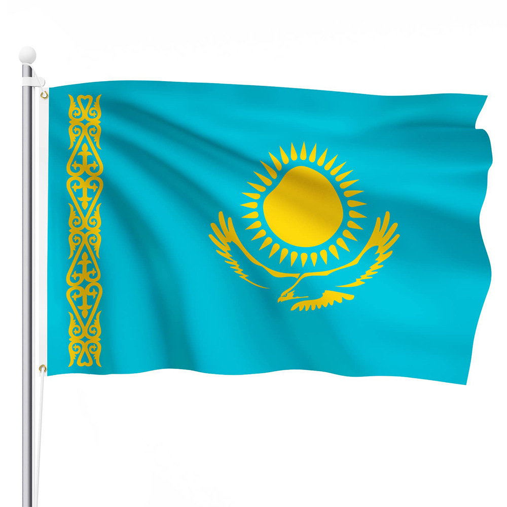 Cross-Border Kazakhstan Flag Wholesale 90 * 150cm Polyester Chunya Spinning Kazakhstan Flag Customization