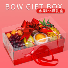 现货网红透明盖水果包装盒圣诞礼品盒蝴蝶结鲜花礼盒情人节礼物