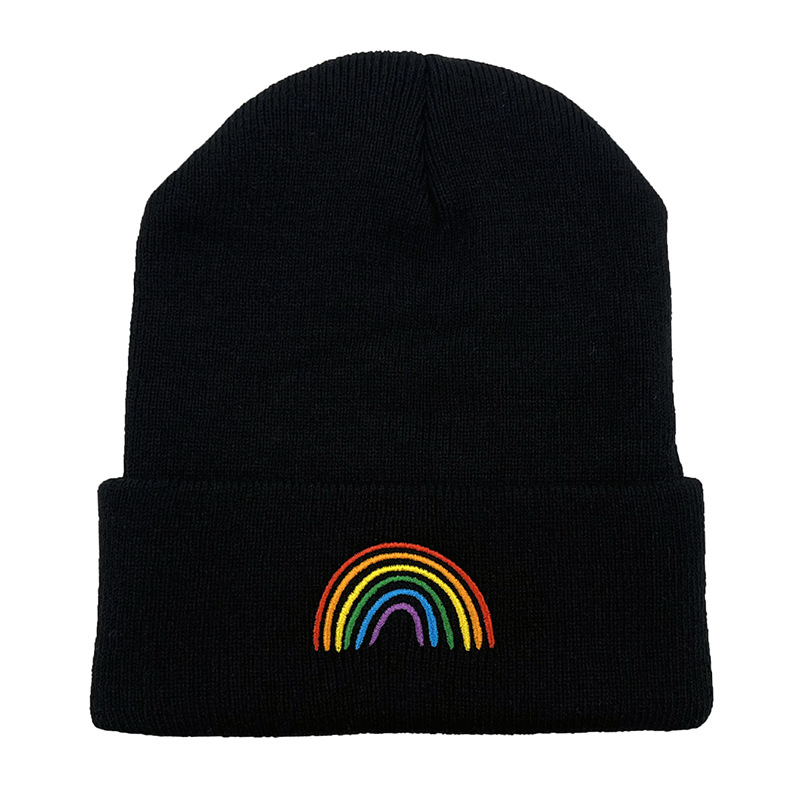 Cross-Border Rainbow Embroidery Wool Sleeve Cap Knitted Hat Student Outdoor Men's and Women's Autumn and Winter Warm Hat Beanie Hat