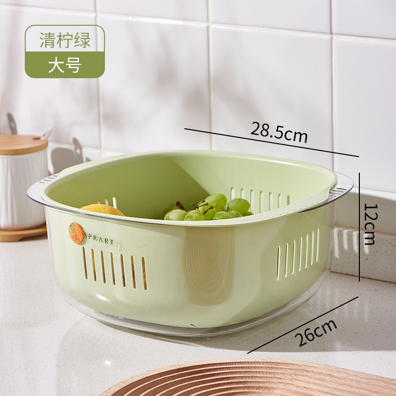 Nordic Style Double-Layer Drain Basket Plastic Transparent Washing Vegetable Basket Basin Kitchen Multi-Function Storage Basket Vegetable Washing Fruit Plate