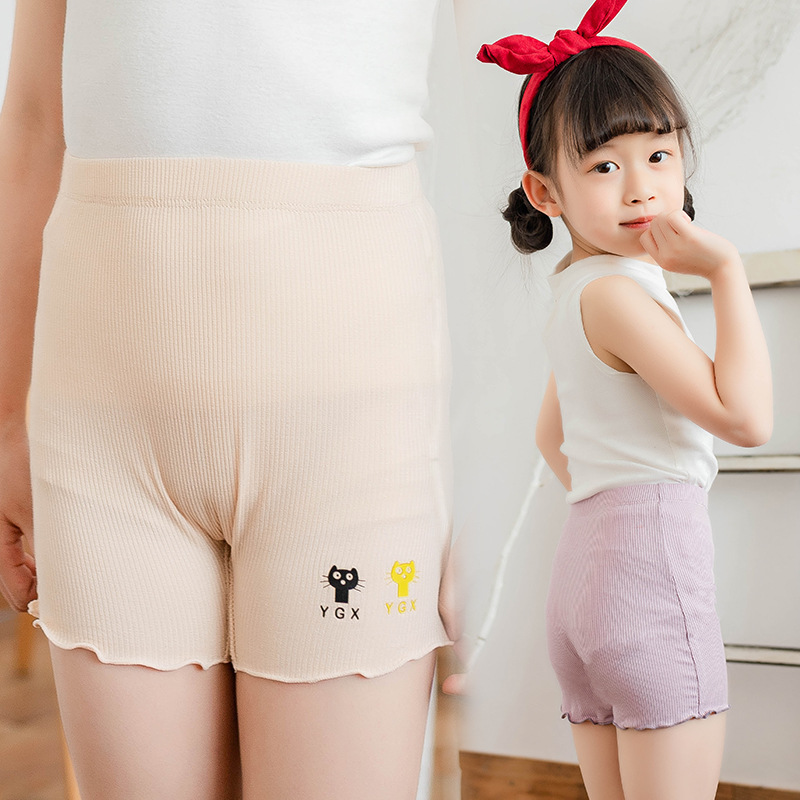 儿童安全裤防走光夏季薄款棉女童三分裤双层档猫咪款学生打底短裤