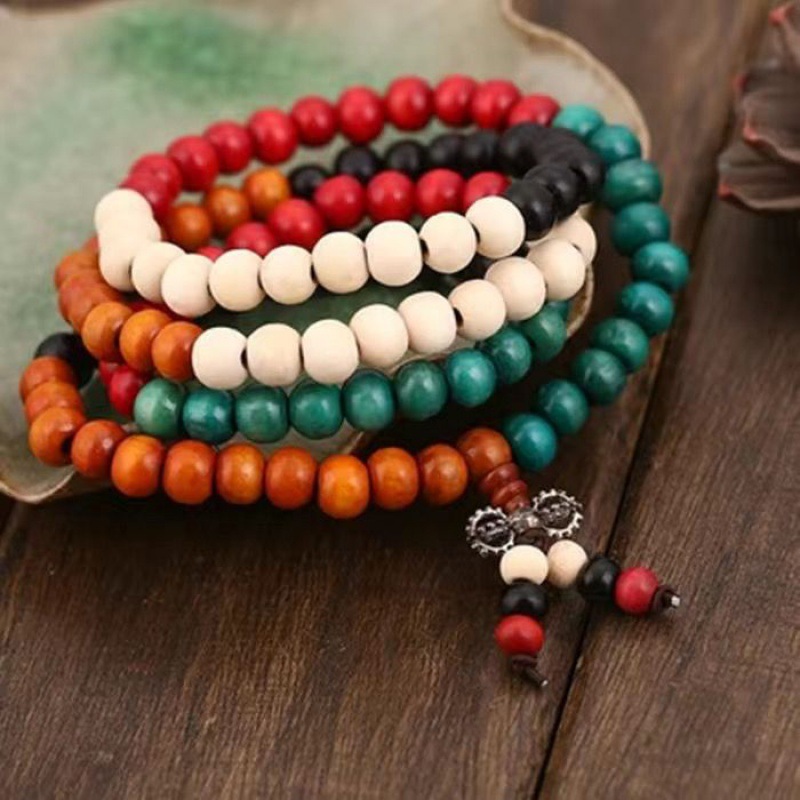 108颗佛珠多宝珠五彩檀木金刚结手链女216颗佛珠手串男中国风民族