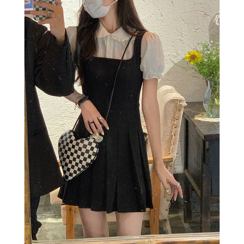娃娃裙薄款白水女 黑色吊带女夏薄款娃娃领白衬衫泡泡袖上衣-阿里巴巴