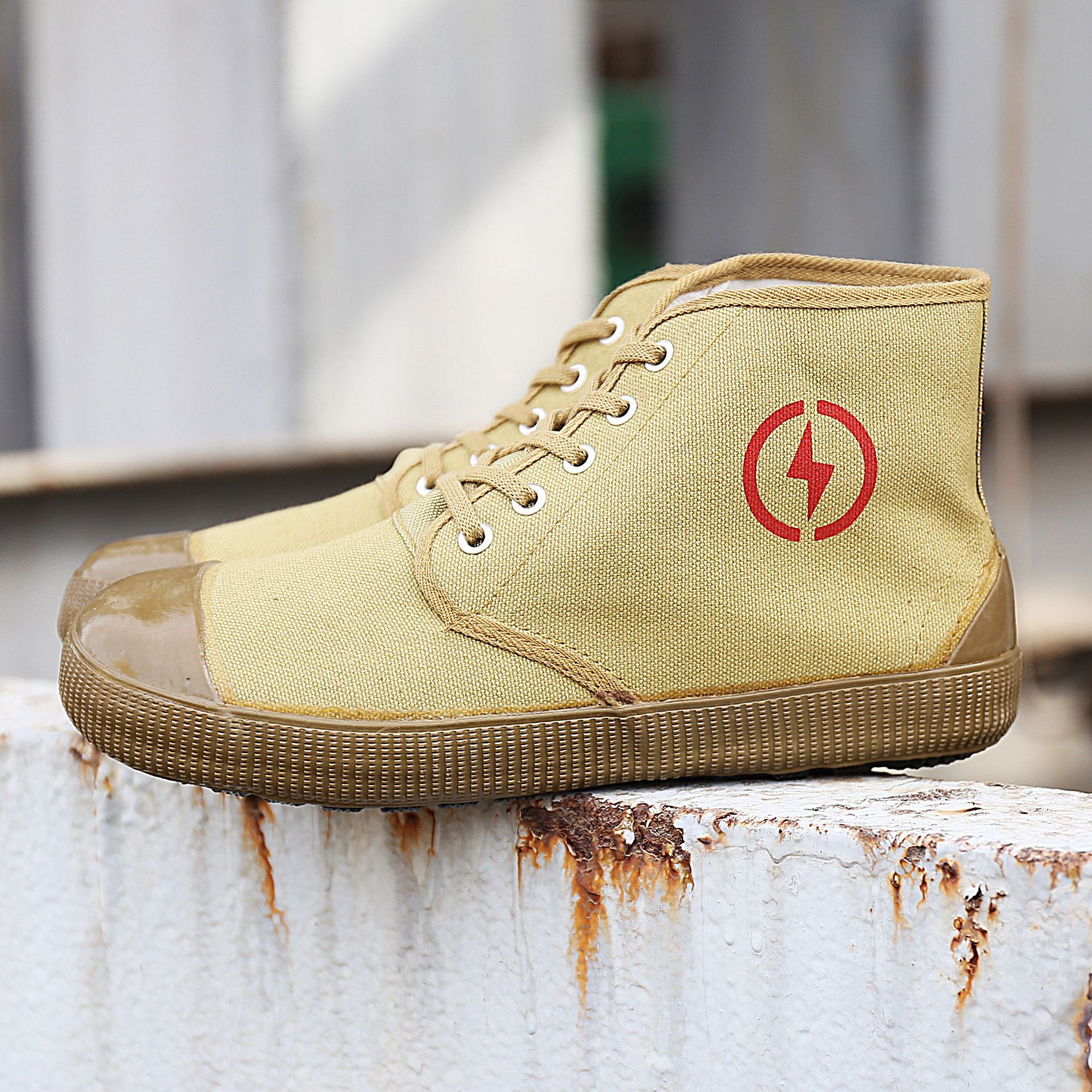 峰洲漠原春秋高帮绝缘鞋帆布透气工地工装橡胶底平底男女解放单鞋