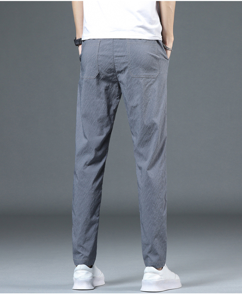 2021春夏冰丝休闲裤男修身松紧腰长裤小脚西裤潮流运动裤直筒男裤