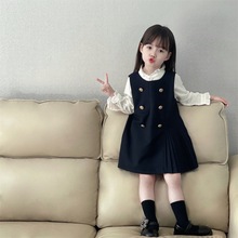 2023秋装新款童装女童学院风连衣裙韩版中小童洋气衬衫裙子两件套