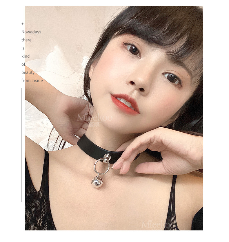蜜恪情趣项圈女pu皮革铃铛脖环暗黑摇滚朋克项链sm颈环配饰品7112