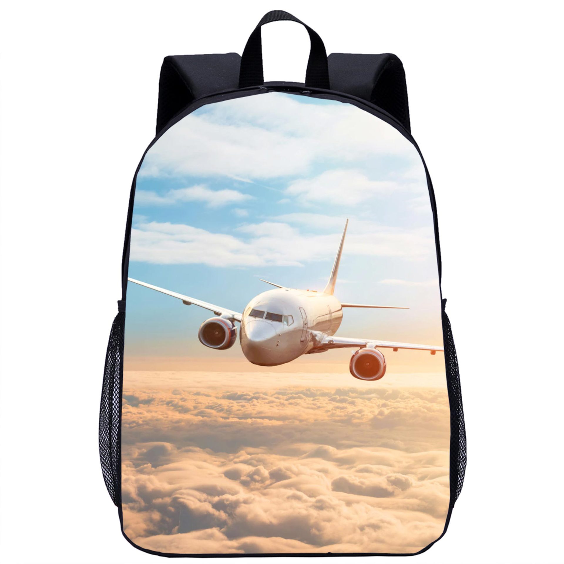 潮流飞机书包 图片logo彩印17寸小学生背包中小学双肩包一件代发