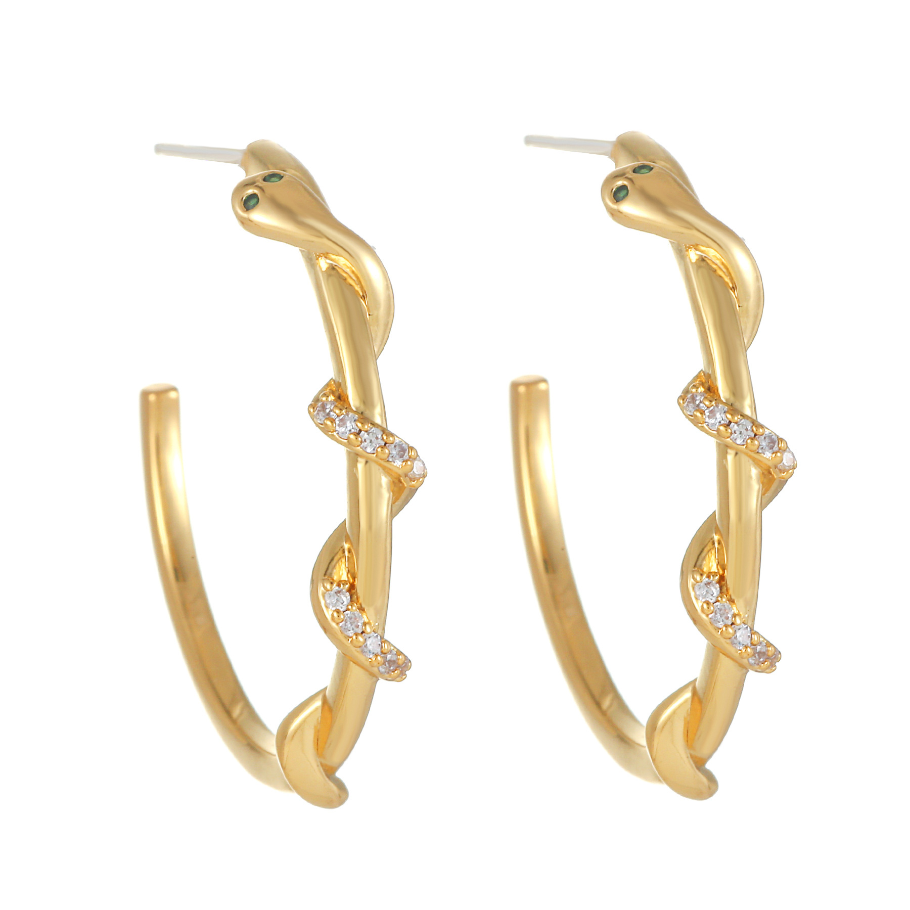 European and American Fashion Snake-Shaped Zircon Earrings Ins Style Hot Snake Element Girls Personalized and Temperamental Stud Earrings Earrings