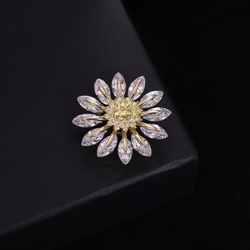 新款韩版锆石镶嵌气质珍珠太阳花胸针西装礼服开衫外套配饰胸花