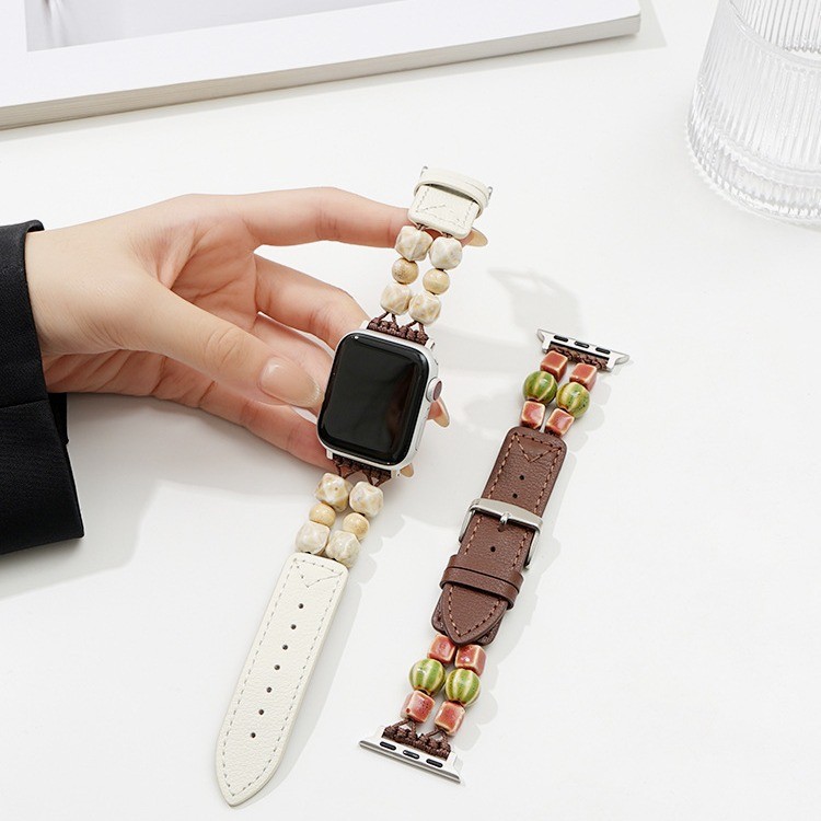 适用于applewatch9表带陶瓷拼接皮质秋冬iwatch8/9/7/6/5/4/3/2代