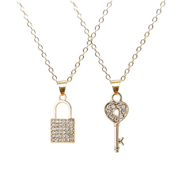 欧美跨境镶钻钥匙项链新款创意气质百搭水钻锁钥匙锁骨链吊坠批发