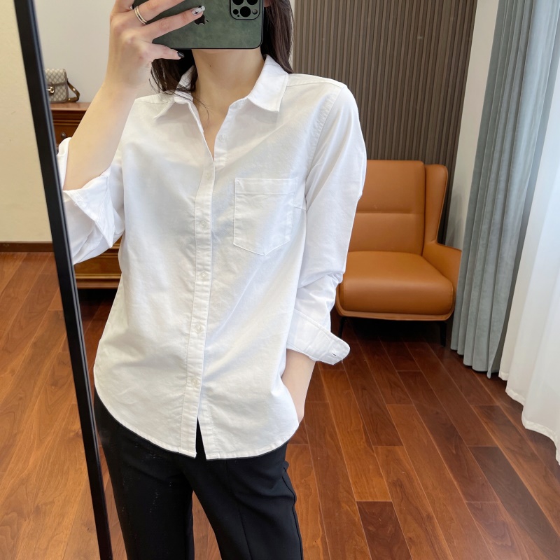 w22023早秋新款白色衬衫女高级感休闲衬衣搭配马甲叠穿牛津纺棉上