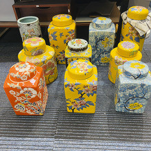 外贸五彩陶瓷密封罐 中式复古陶瓷茶具收纳 大容量便携瓷器储物罐