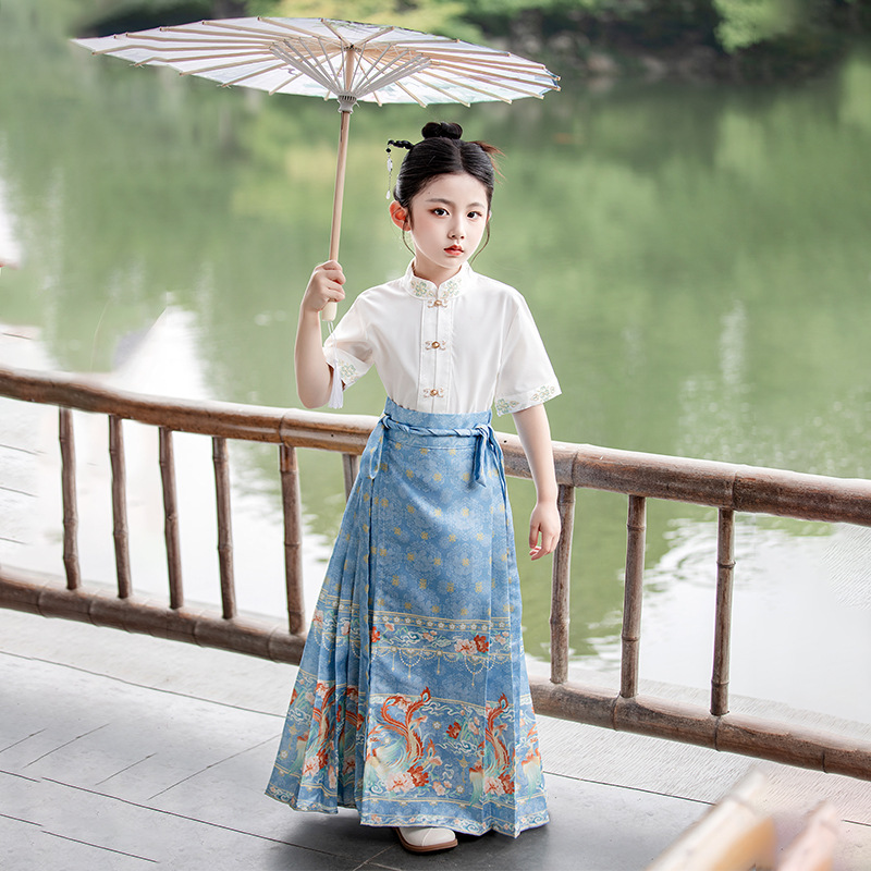 Hanfu Girl 2023 New Autumn High-End Chinese Style Horse-Face Skirt Children's Jacket and Dress Ancient Costume Fairy Dress Wholesale