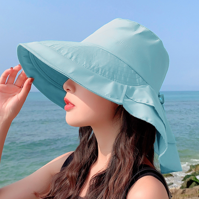 8062 New Hat Women's Summer Neck Protection Sun Protection Sun Hat Travel Big Brim Fisherman Hat Outdoor Riding Sun Hat