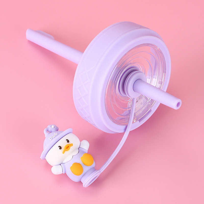 Cute Pet Cartoon Straw Cup Male and Female Students Mixing Cup Summer Good-looking Little Duck Plastic Cup