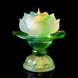 佛具琉璃莲花酥油灯座供佛 4小时酥油灯底座佛教用品