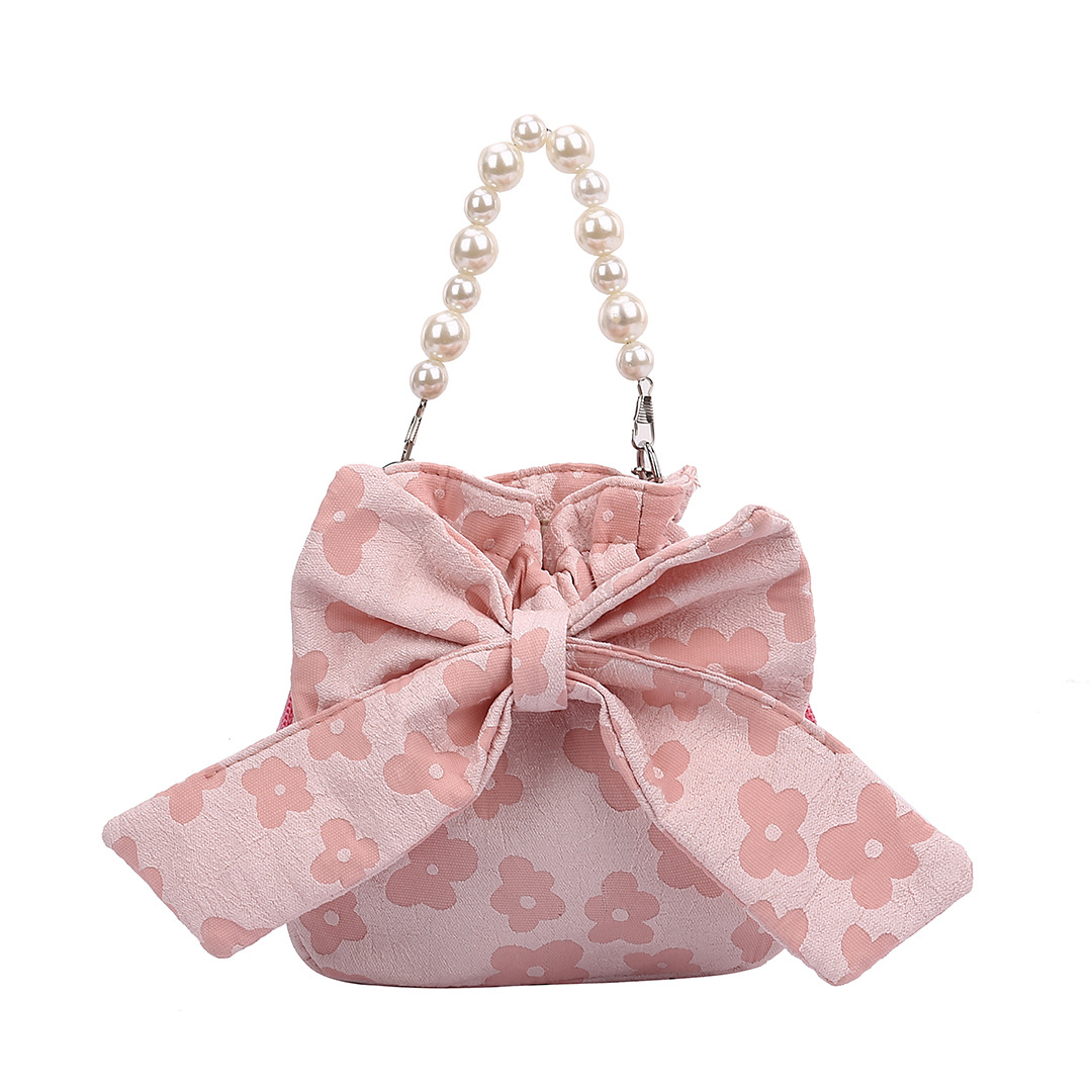 Cross-Border Popular One Shoulder Bag Sweet Fresh Bow Bag Fashion Pearl Chain Bag Denim Printing Handbag