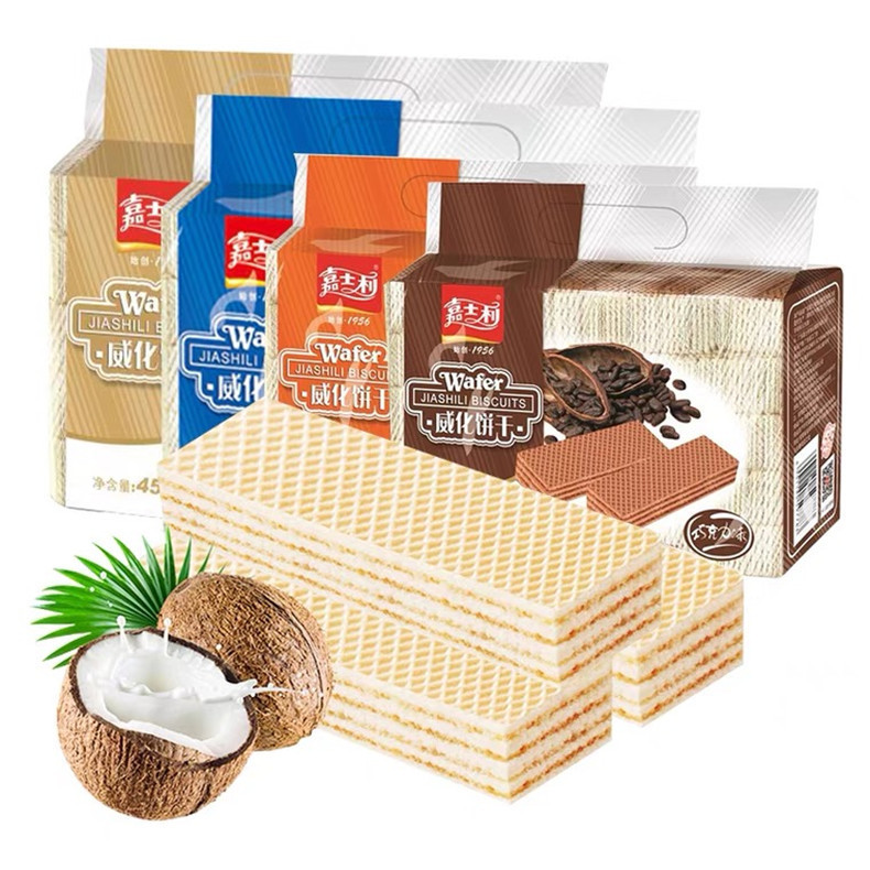 嘉士利威化饼干454g*12袋椰奶草莓香芒香橙青柠巧克力味夹心饼干