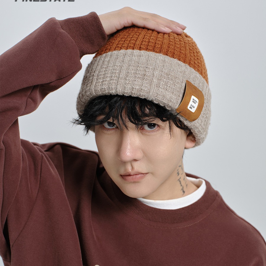 欧美跨境帽子男冬季双面戴大头围针织帽毛线帽男士保暖棉帽冷帽