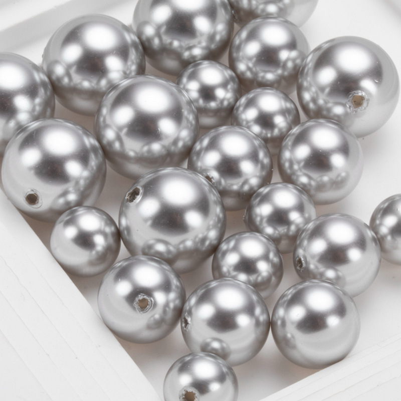 施家616灰色半孔散珠珍珠批发 仿海水大溪地铂金灰水晶玻璃珍珠