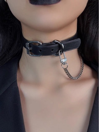 朋克盒子链项圈punk钛钢链条颈链摇滚女头层皮项链-阿里巴巴