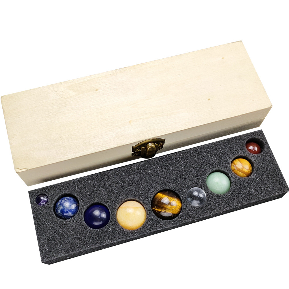 天然水晶宝石矿石标本 太阳系九大行星圆球桌面星球摆件 亚马逊