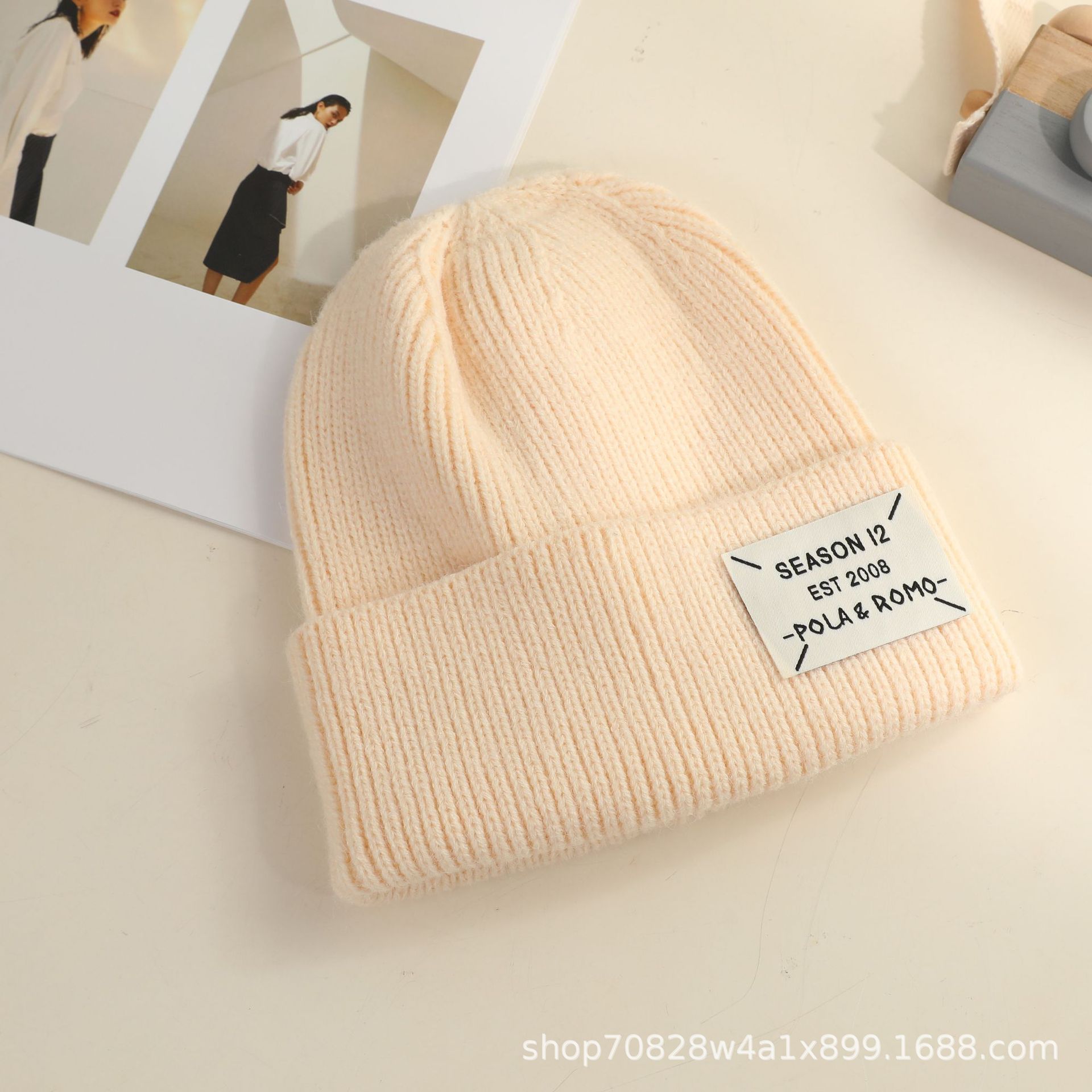 Autumn and Winter New Korean Style Ins Trendy Vintage Patch Letters Literary Couple Knitted Hat Face-Looking Small Warm Hat