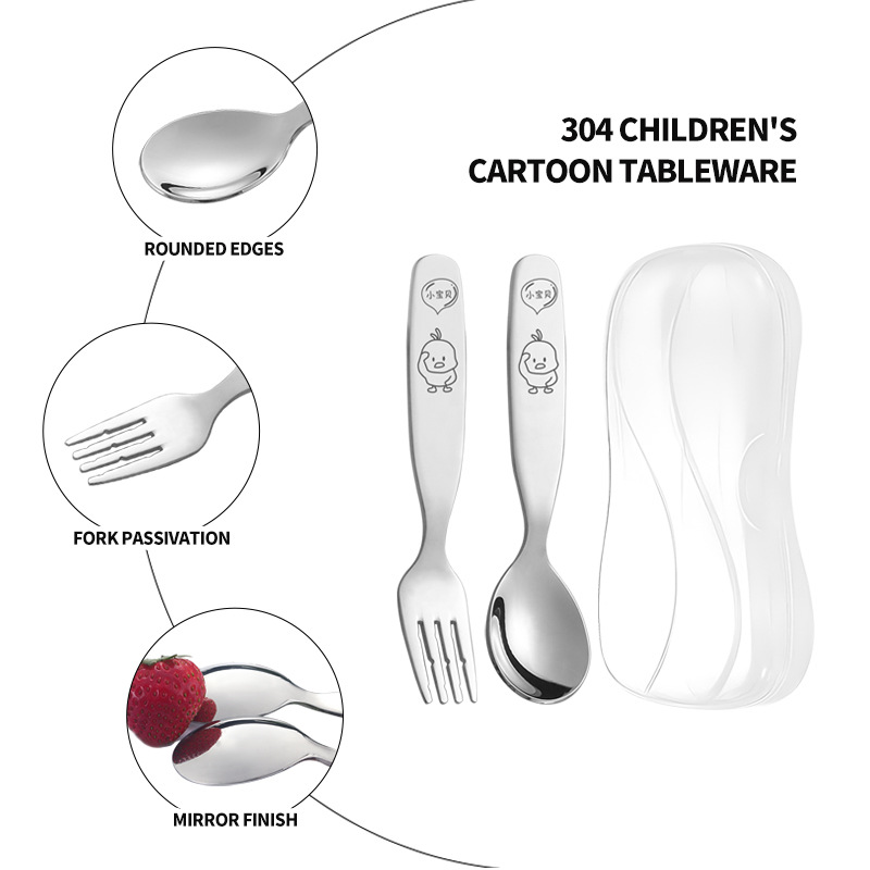 Factory Direct Sales 304 Stainless Steel Children's Fork Household Soup Spoon Fork Eating Spoon Feeding Spoon Tableware Set