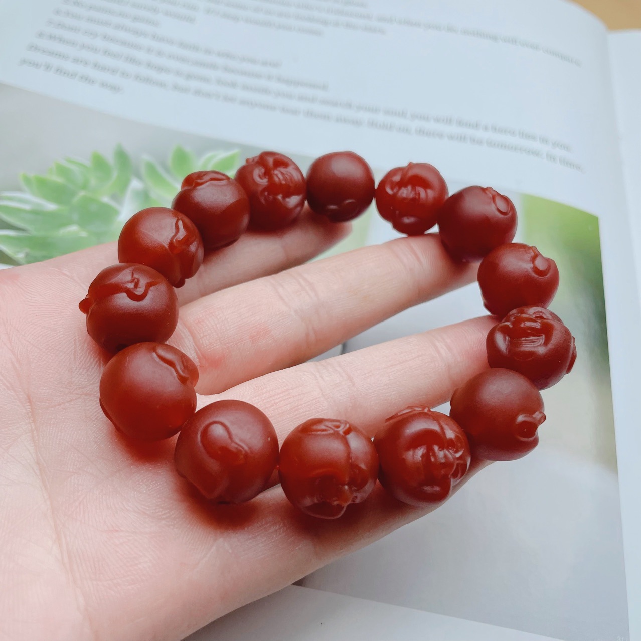 四川保山南红色玛瑙手工佛头手链云南川红佛珠柿子红男女款手串