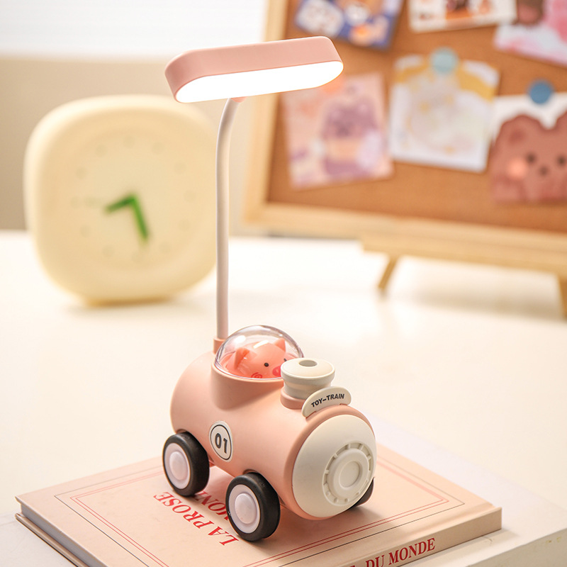 Cute Pet Small Train Table Lamp Cartoon Cute Eye-Protection Lamp Student Learning Reading Lamp Children USB Charging Small Night Lamp