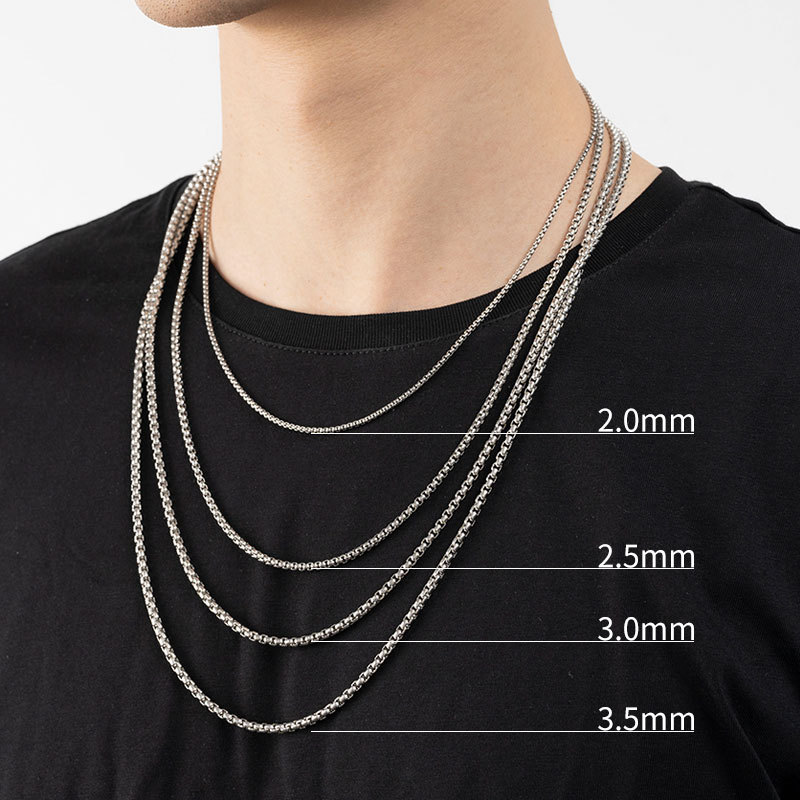 Chain Stainless Steel Square Pearl Chain Men's Necklace Tide Hip Hop Titanium Steel Ornament Accessories Necklace Cross-Border Ring Buckle