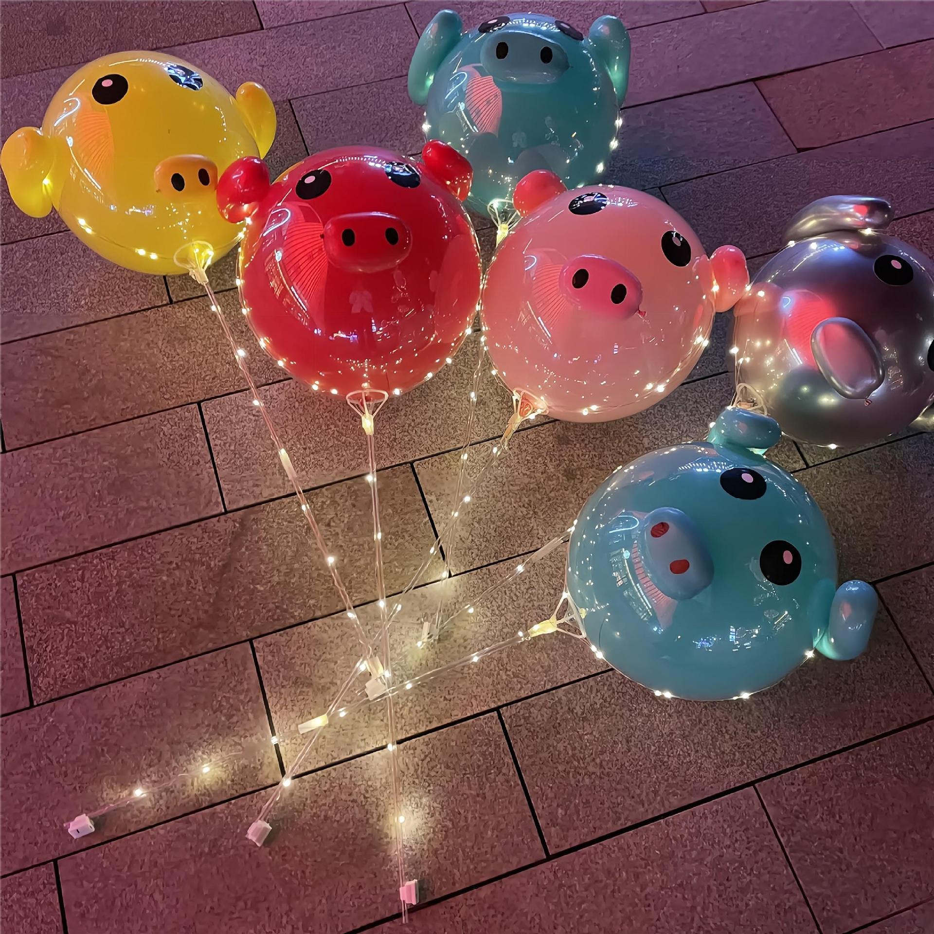 Tiktok Same Handheld Pig Bounce Ball Stall Night Market Handheld Floating Air Luminous Pink Pig Balloon Wholesale