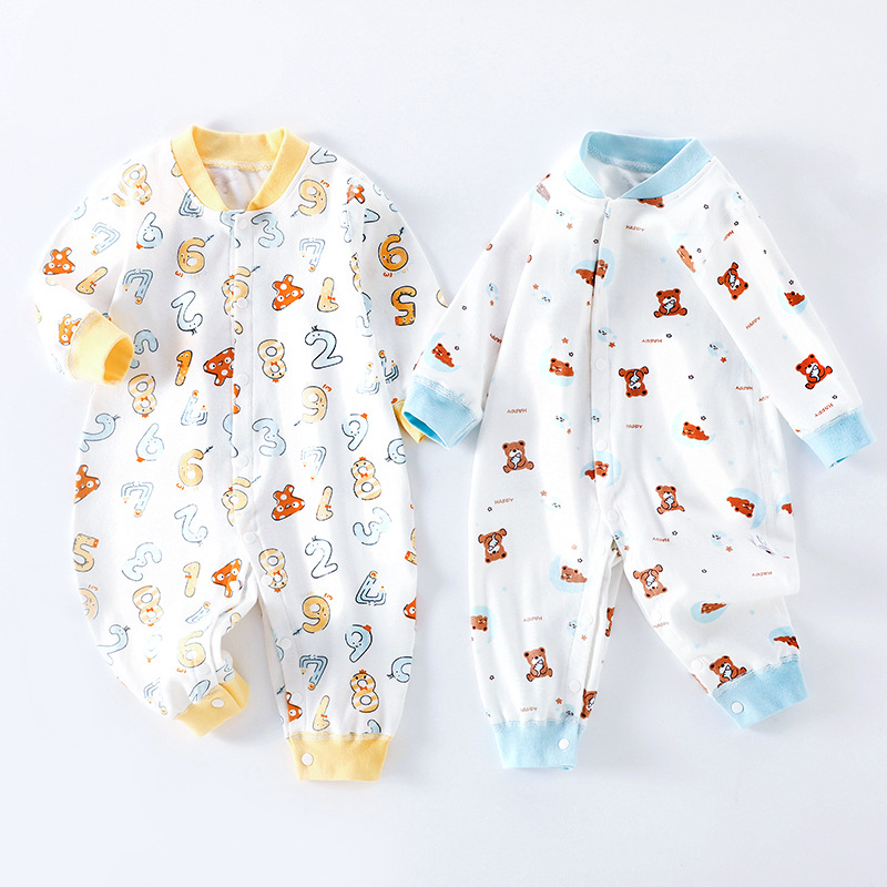 Baby Jumpsuit Spring and Autumn Sterile Cotton Newborn Rompers Long-Sleeved Pajamas Baby Crawling Suit Butt Wrap Clothes Source Wholesale Baby Clothes