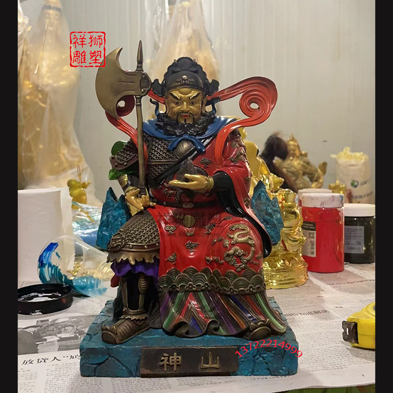 祥狮纯铜山神爷神像 大型山王菩萨 骑虎山神土地佛像40厘米60厘米