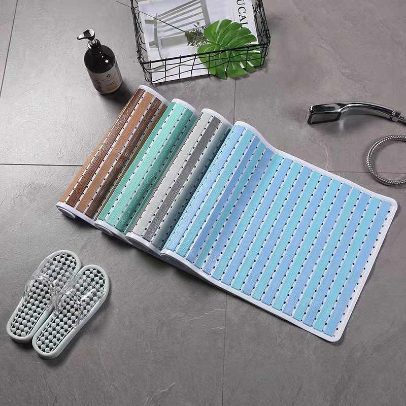 Pvc Bathroom Non-Slip Floor Mat Two-Color Striped Non-Slip Bathtub Mat Wear-Resistant Waterproof Suction Cup Foot Mat