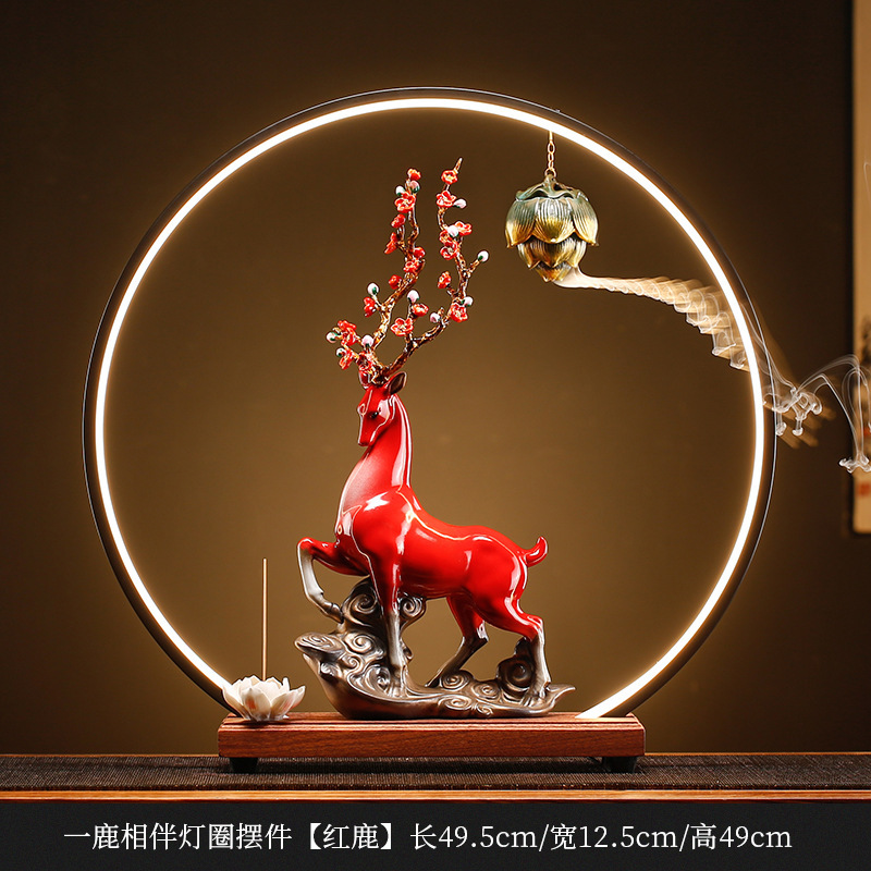 New Chinese Style Large Ceramic Fortune Deer Decoration Sika Deer Living Room Wine Cabinet Entrance Office Desk Surface Panel High-End Decoration
