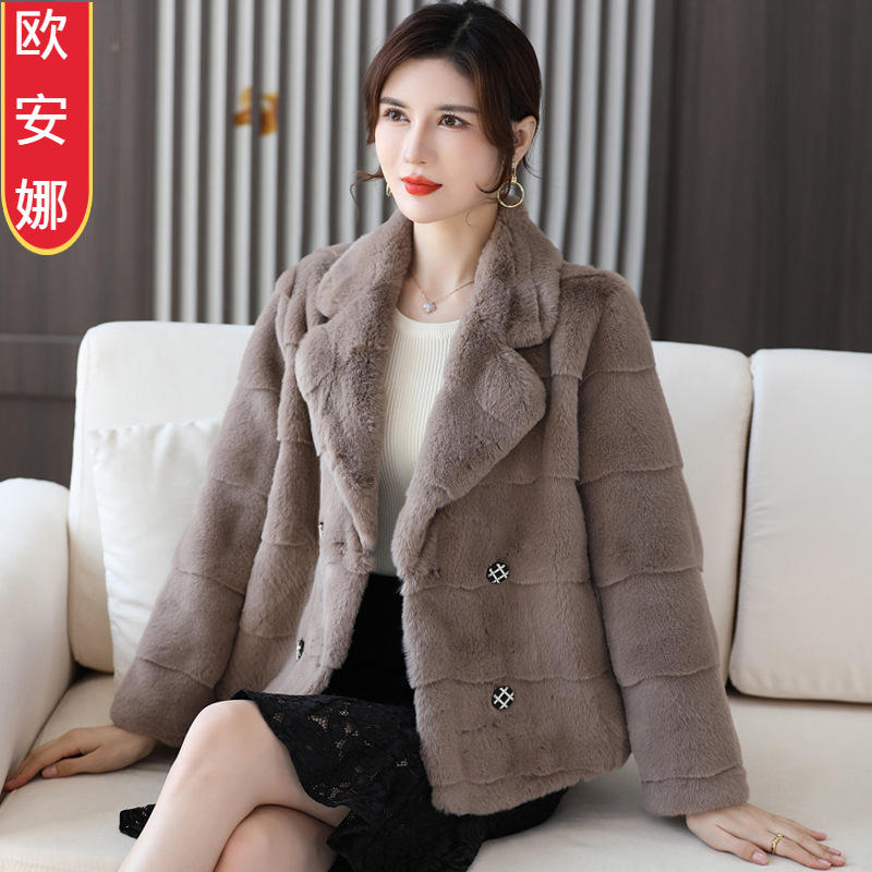 水貂绒外套女2021冬装时尚宽松皮草皮毛一体短款西装领貂皮大衣女