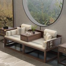 现代简约新中式推拉伸缩罗汉床茶桌椅组合小户型沙发实木榻老榆木