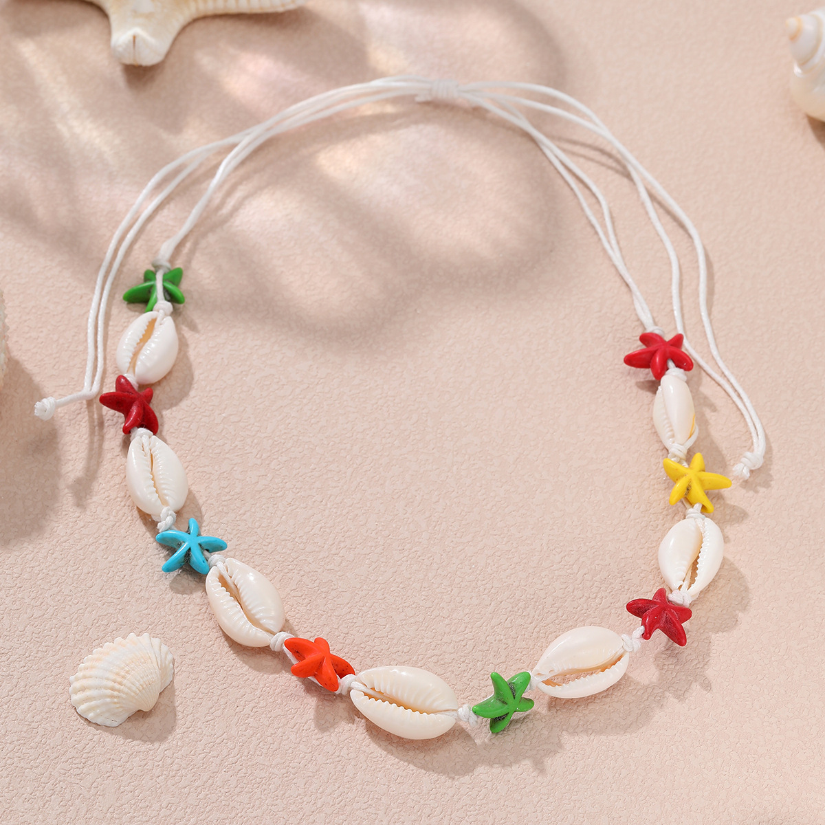 跨境波西米亚风混彩五角星贝壳项链新款沙滩时尚个性女锁骨链配饰