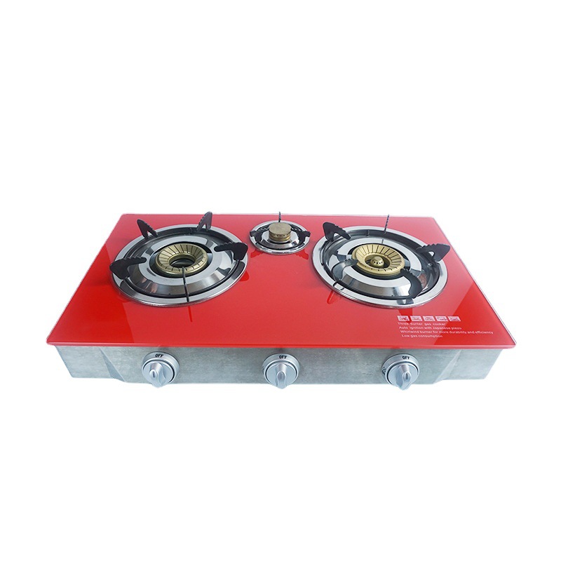 Glass Stove Three Furnace Desktop Stove Type Natural Gas Stove Fierce Fire Stove Glass Three Furnace Export Factory Supply