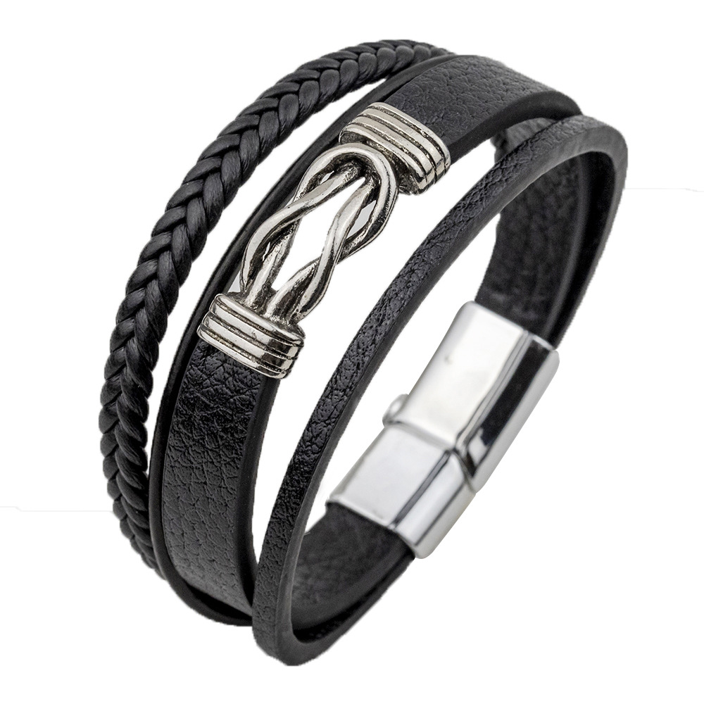 New Personalized Leather Bracelet Men's Bracelet Wholesale Fashion Titanium Steel Bracelet Stainless Steel Magnetic Snap Hand Strap Wristband