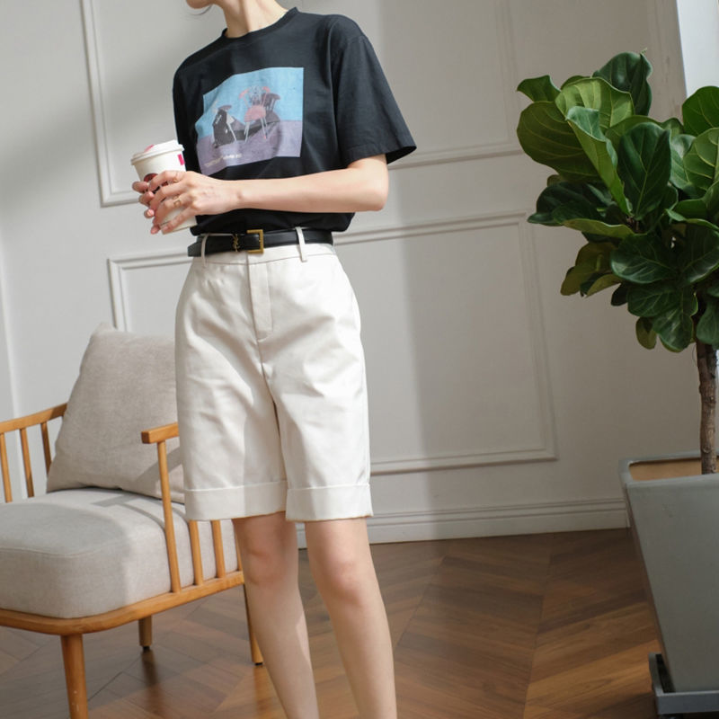 Suit Shorts Women's Summer 2023 New Korean Style High Waist Slimming Straight Pants Khaki Outer Wear Casual Cropped Pants